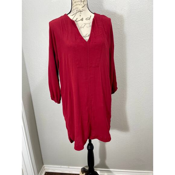 Madewell Du Jour V-Neck Boho Tunic Dress Garnet Red F9331 Sz Small - Picture 8 of 9